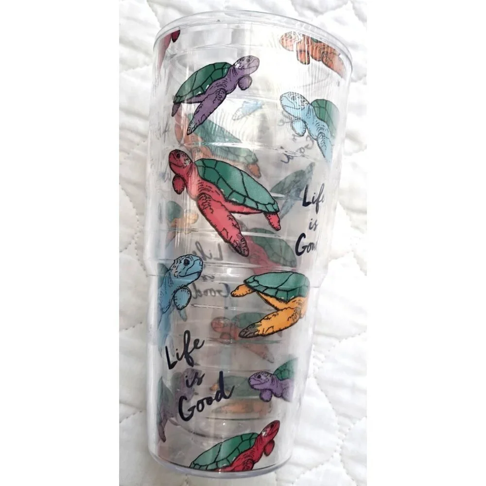Tervis 24oz LIFE IS GOOD Sea Turtles With Blue Lid Tumbler Glass Cup